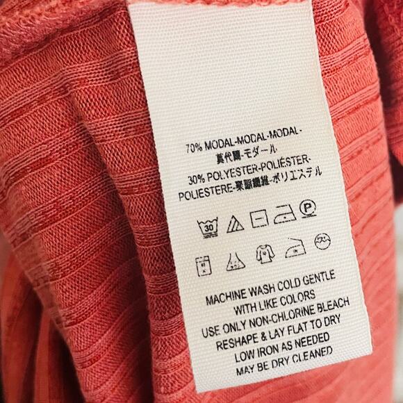 Free People Rising Sun Terracotta Ribbed Wrap Midi Dress Sz Large - Picture 8 of 8